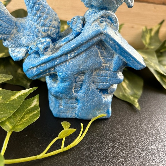 Upcycled  Bird Ceramic Bank Shelf Sitter Spring Country Cottage Blue 6 X 6 - Picture 3 of 15